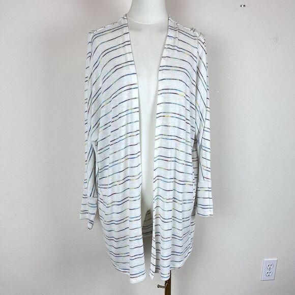 Torrid Sweater Womens 1X Open Front Cardigan Lightweight Rainbow Stripe Dolman - Picture 1 of 10
